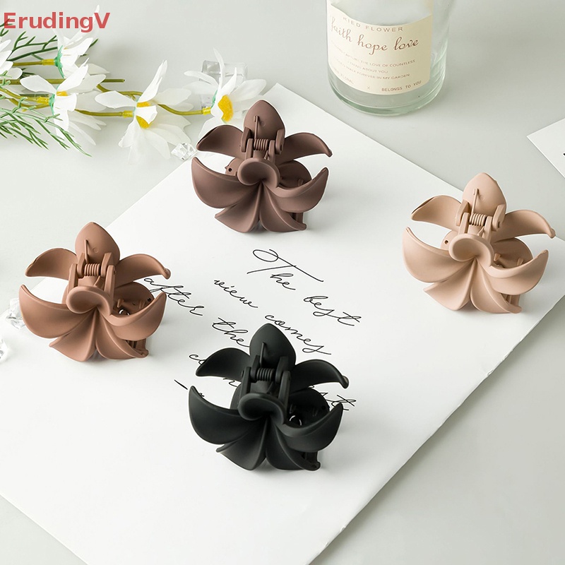 [ErudingV] Kẹp Tóc Móng Vuốt Màu Trơn Hoa Mặt Nhám Phong Cách Cổ Điển Thanh Lịch Mới [Mới]