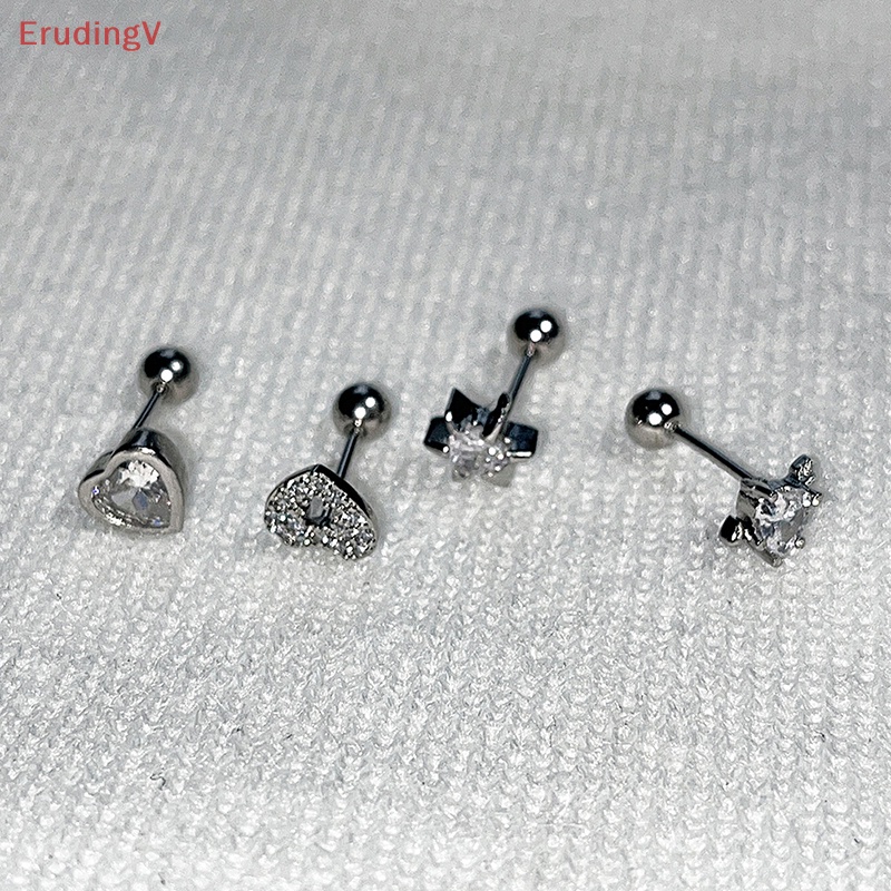 1 Khuyên Tai Hình Trái Tim Đính Đá Zircon Màu Hồng Bằng Thép Không Gỉ Dễ Thương Dành Cho Bạn Nữ