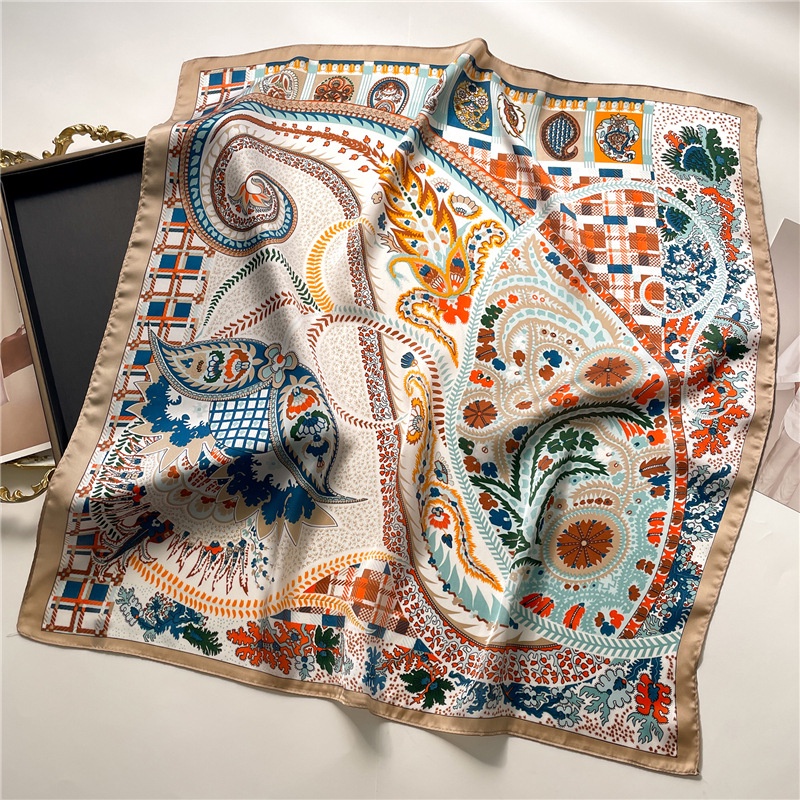 Khăn Choàng Cổ Vuông 70X70Cm Chất Liệu Lụa Họa Tiết Hình Học Thời Trang Cho Nữ