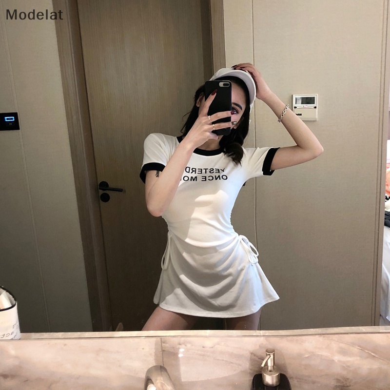 Đầm Mini Cổ Tròn In Chữ Phong Cách Hàn Quốc Thời Trang Mùa Hè Cho Nữ