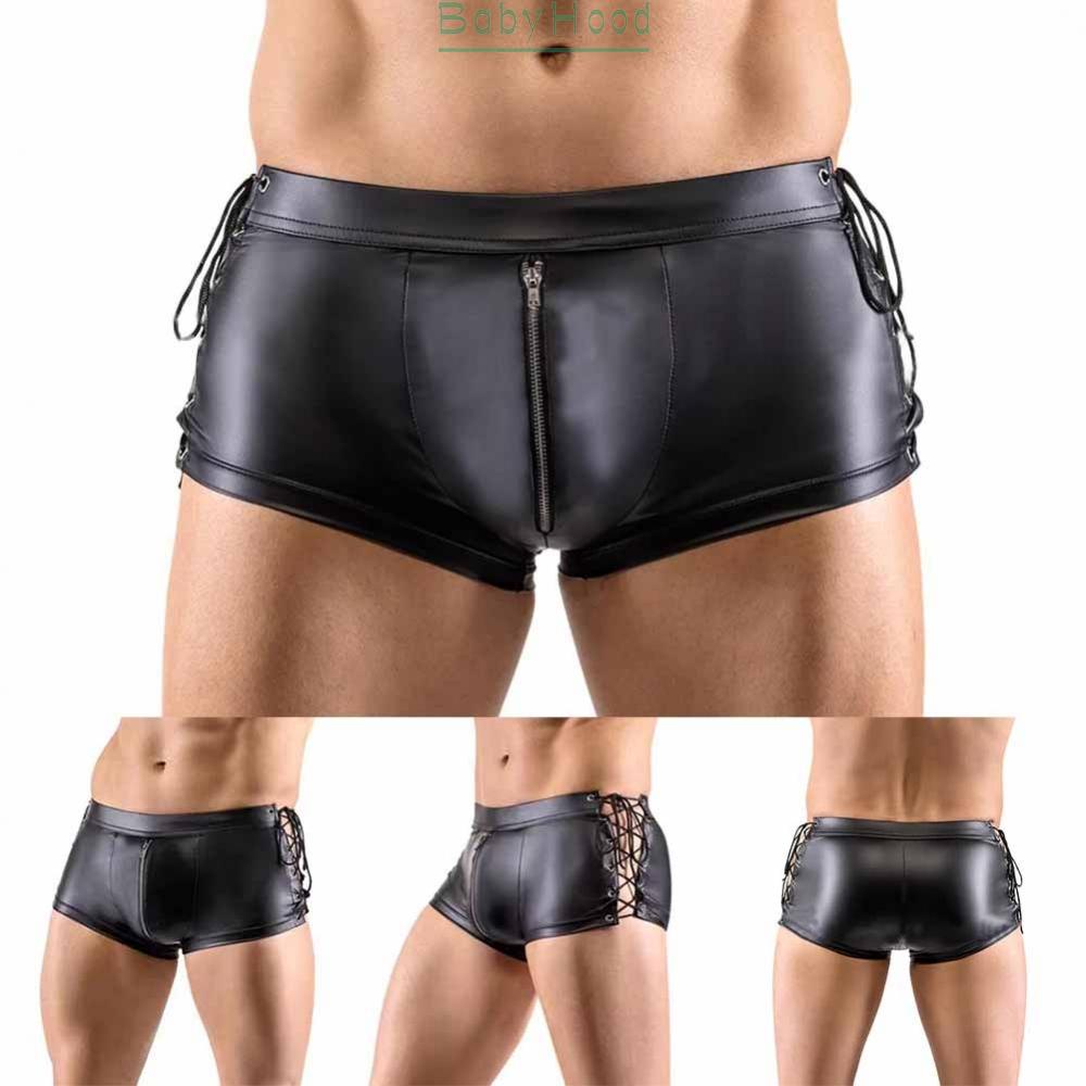 【Big Discounts】Faux Leather Shorts Trunks Underpants Underwear Wet Look Bikini Briefs#BBHOOD