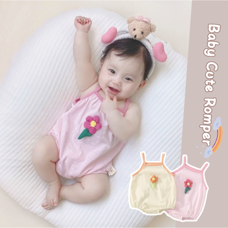 Áo Liền Quần Hai Dây Mỏng Mùa Hè In Hoa Dễ Thương Cho Bé Gái 0-2 Tuổi