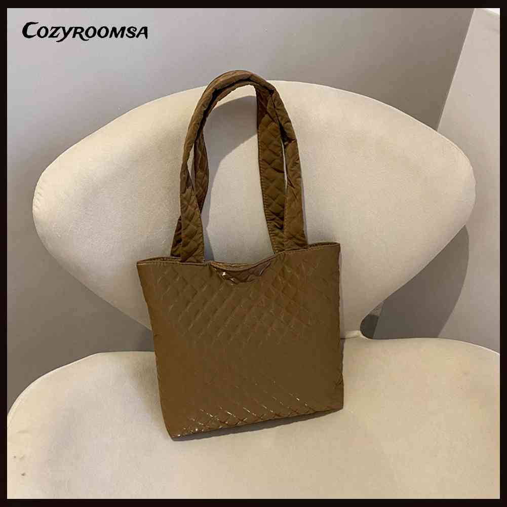 Túi Xách Đeo Vai Có Đệm Cotton Họa Tiết Lưới Hình Thoi Sức Chứa Lớn Cho Nữ