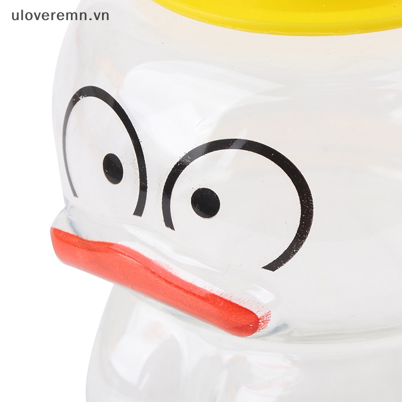Bình Nước Nhựa Trong Suốt Có Nắp Đậy In Hình Vịt Vàng Dễ Thương