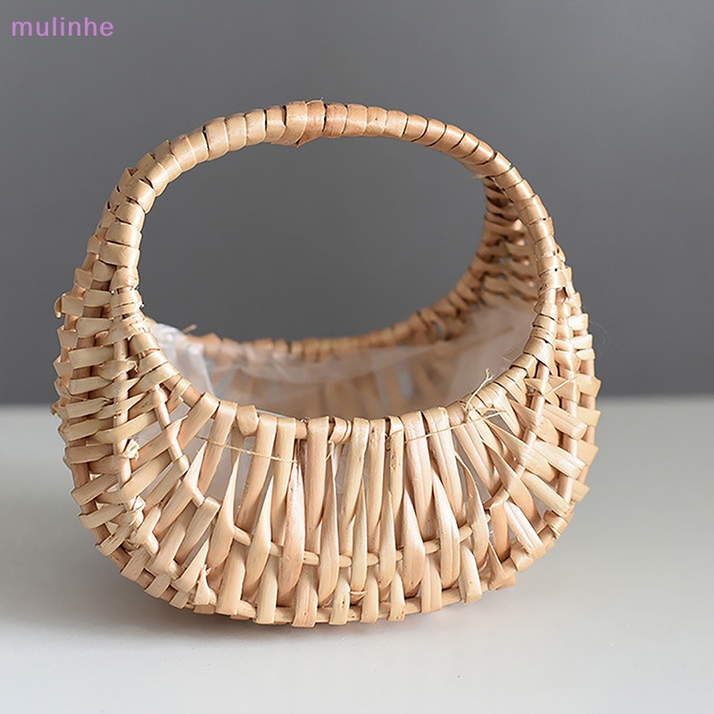 Giỏ Hoa Đan Mây Thủ Công Hình Bán Nguyệt Có Tay Cầm Dành Cho Nữ vn