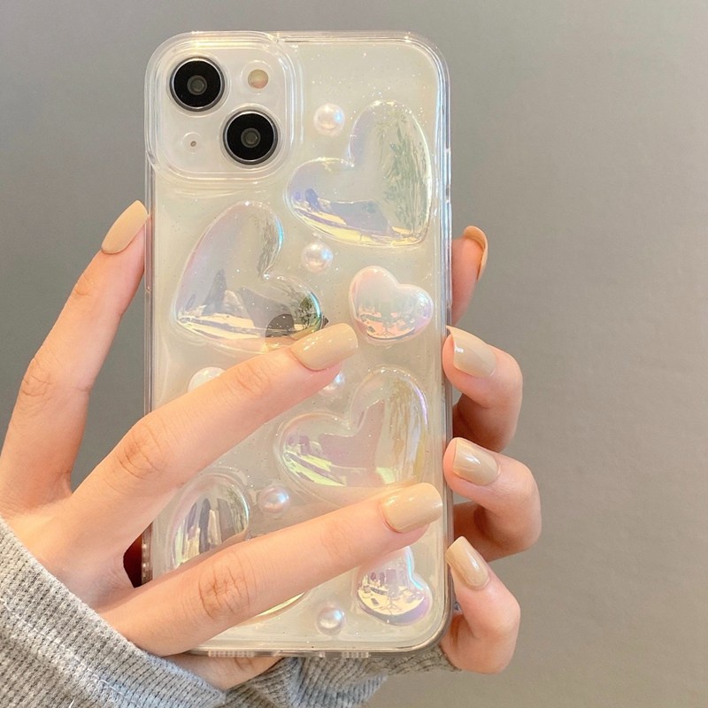 Ốp Điện Thoại Mềm Trong Suốt Màu Laser Ngọc Trai / Trái Tim 3D Cho IPhone 7 8 Plus X XS XR XS Max 11 13 12 14 PRO Max 14 Plus