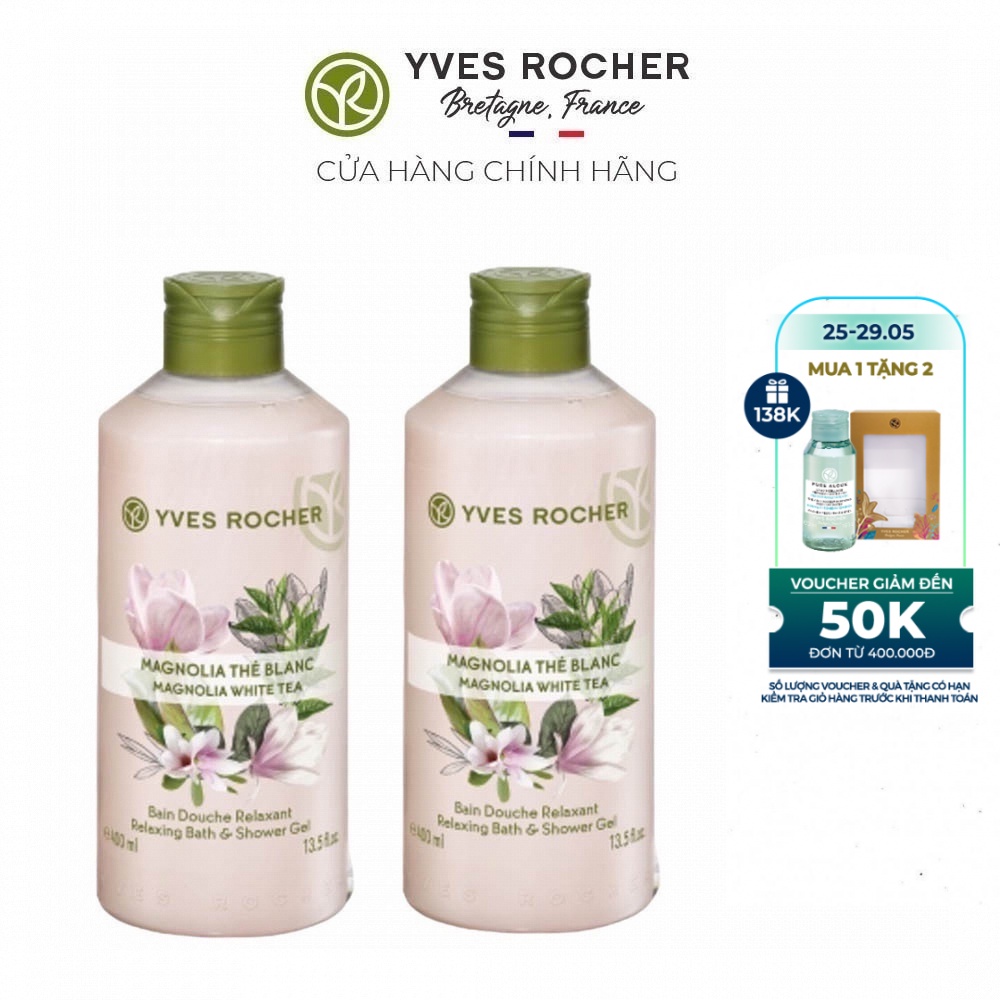 Combo 2 Sữa Tắm Hương Mộc Lan Kết Hợp Trà Trắng Yves Rocher Magnolia White Tea Relaxing Bath And Shower Gel 400 Ml