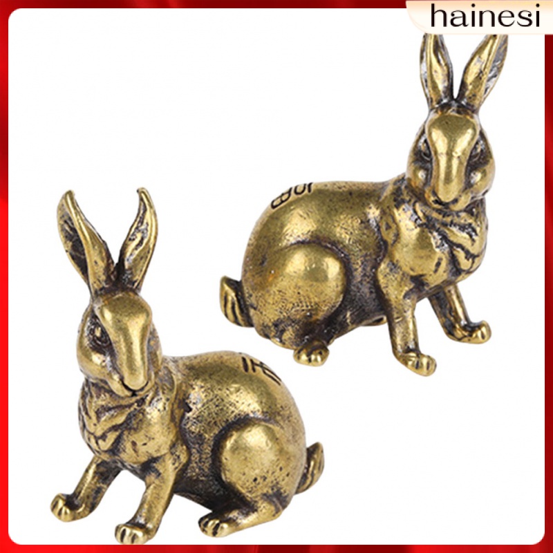 Set 2 Tượng Thỏ Mini Bằng Đồng Thau Phong Cách Trung Hoa Cổ Điển Trang Trí Nhà Cửa / Văn Phòng