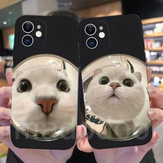 Straight edge Casing Xiaomi 13 Pro 11T POCO C40 X3 GT NFC M3 X4 5G M4 4G Mi 11 Ultra 9 8 Lite 9T A1 A2 Note 10 Redmi K20 Fine Hole Tpu Mirror To Big-Headed Cat Phone Case 1MDD 55