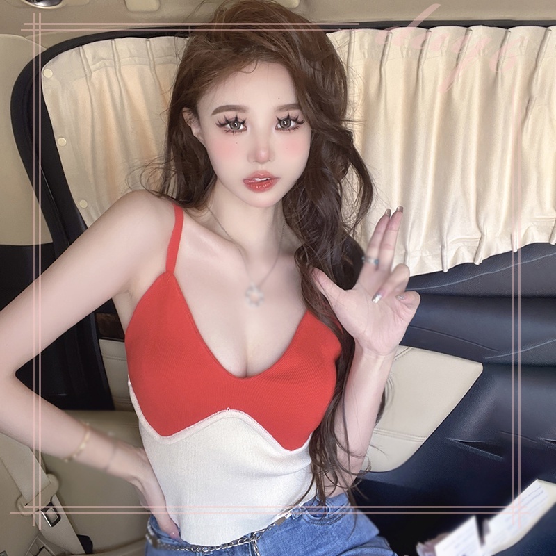 Áo Dệt Kim Sát Nách Cổ Chữ V Thời Trang Mùa Hè Phong Cách Hàn Quốc Cho Nữ