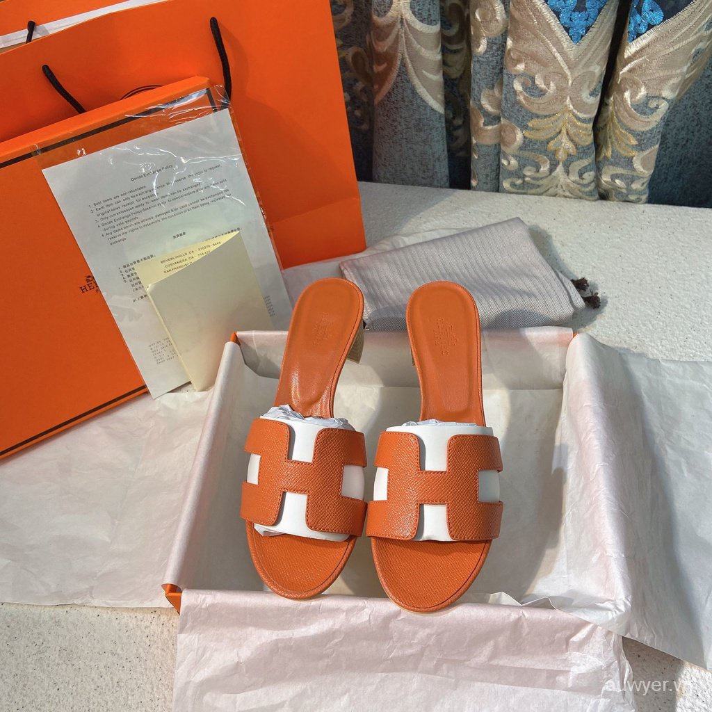 HER Dép Sandal Bằng Da Thật Đế Bằng 5CM Thời Trang Mùa Hè 2023