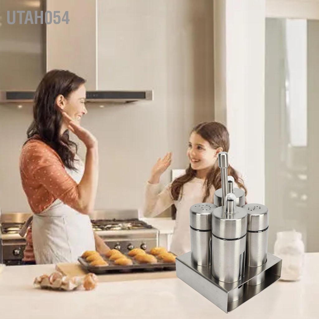 Utah054 Dầu Muối Cruet Set 304 Thép Không Gỉ Giấm Chai Pepper Shaker với Đế cho Nhà Bếp Hàng