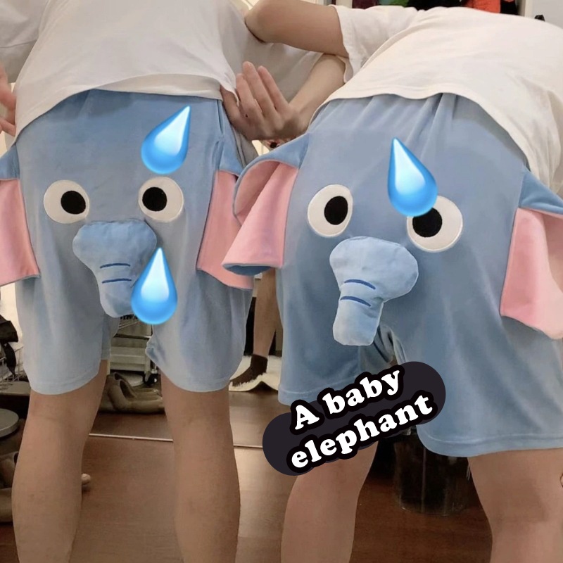 Quần đùi lợn màu hồng hoạt hình mũi voi bay dễ thương mùa hè quần ngủ cặp đôi sang trọng sáng tạo cho nam và nữ