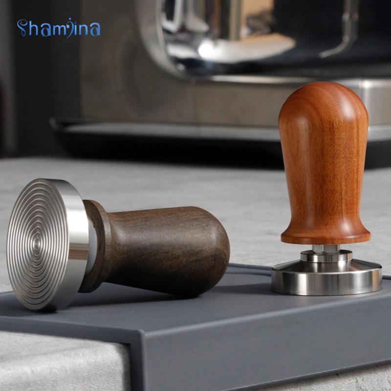 Cây ép bột cà phê shamjina bằng thép không gỉ với tay cầm bằng gỗ cho máy pha cà phê espresso 51mm/58mm