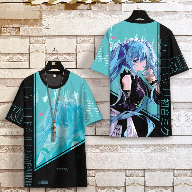 Áo Thun Ngắn Tay Size Lớn In Họa Tiết Hatsune Miku Mau Khô Dành Cho Nam