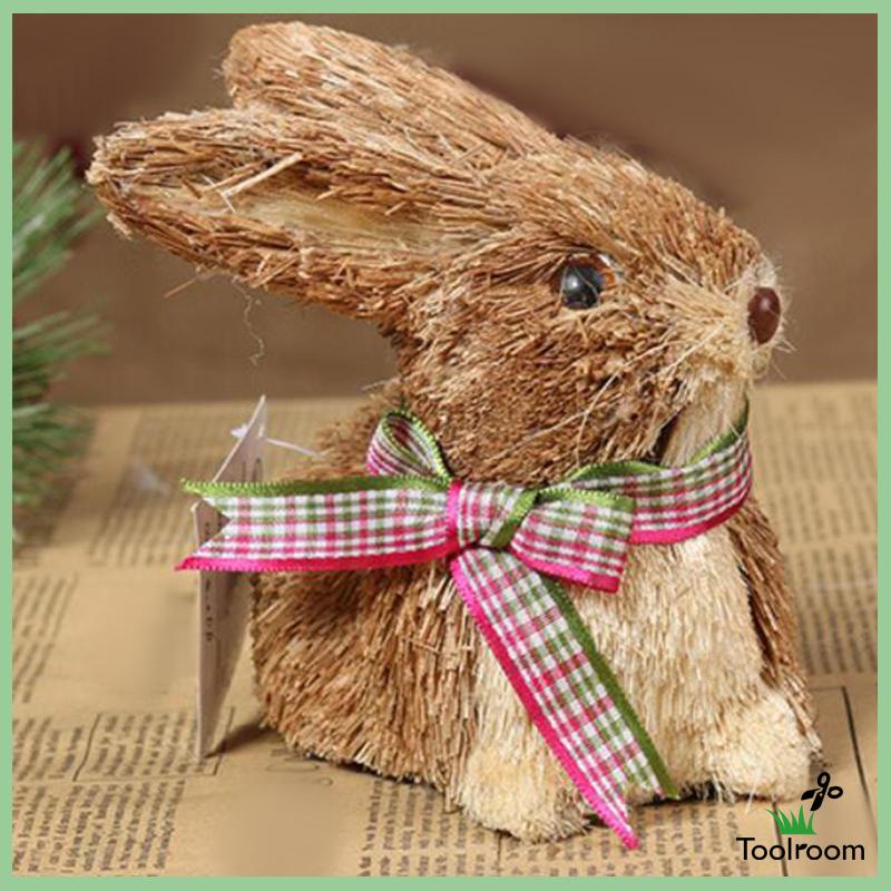 Mô Hình Chú Thỏ Phục Sinh Bằng Rơm Thủ Công Để Bàn Trang Trí