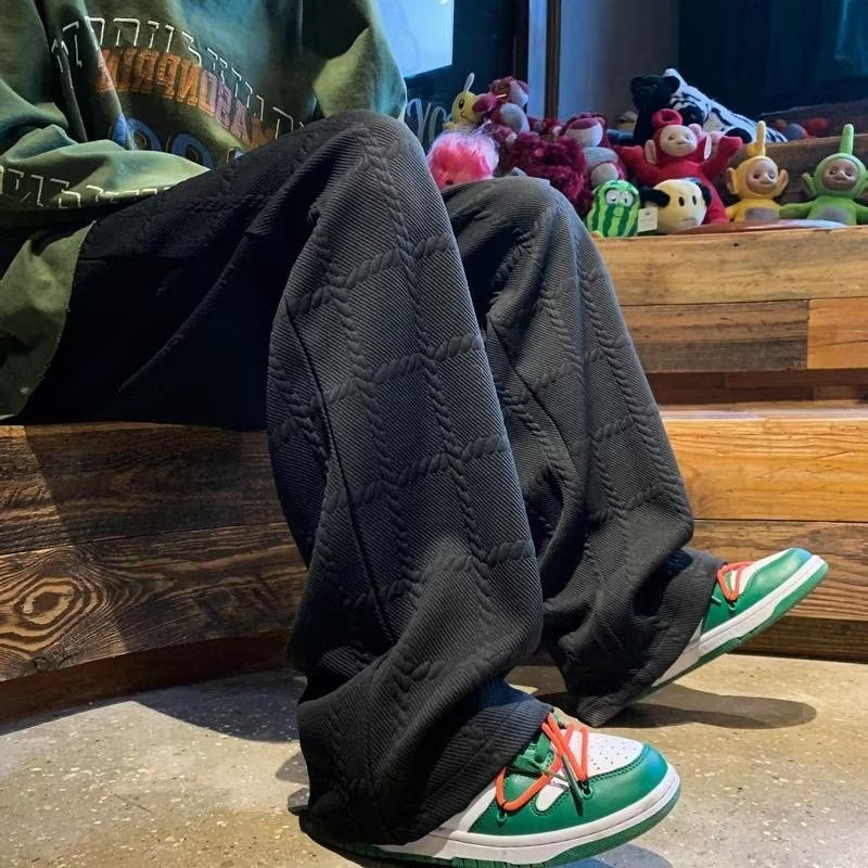 Quần Cotton Dày Ống Rộng Phong Cách Đường Phố Hong Kong Thời Trang Xuân Thu Cho Nam