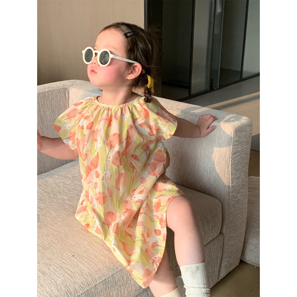 Hàng Có Sẵn Đầm Hoa Sát Nách Vải Cotton Nguyên Chất Thời Trang Mùa Hè Phong Cách Hàn Quốc Cho Bé Gái