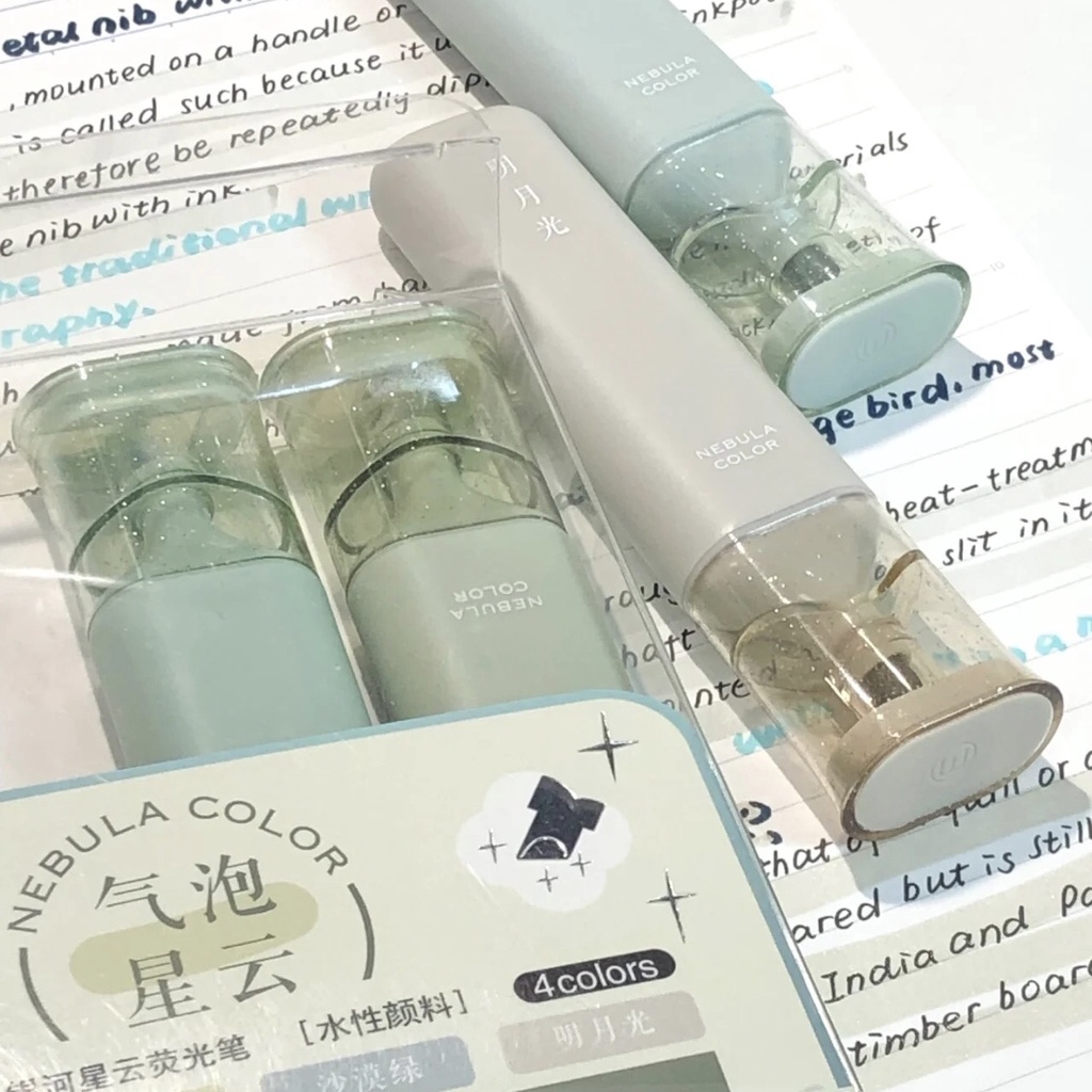 Set 4 bút highlight Nebula, bút đánh dấu màu pastel có nhũ
