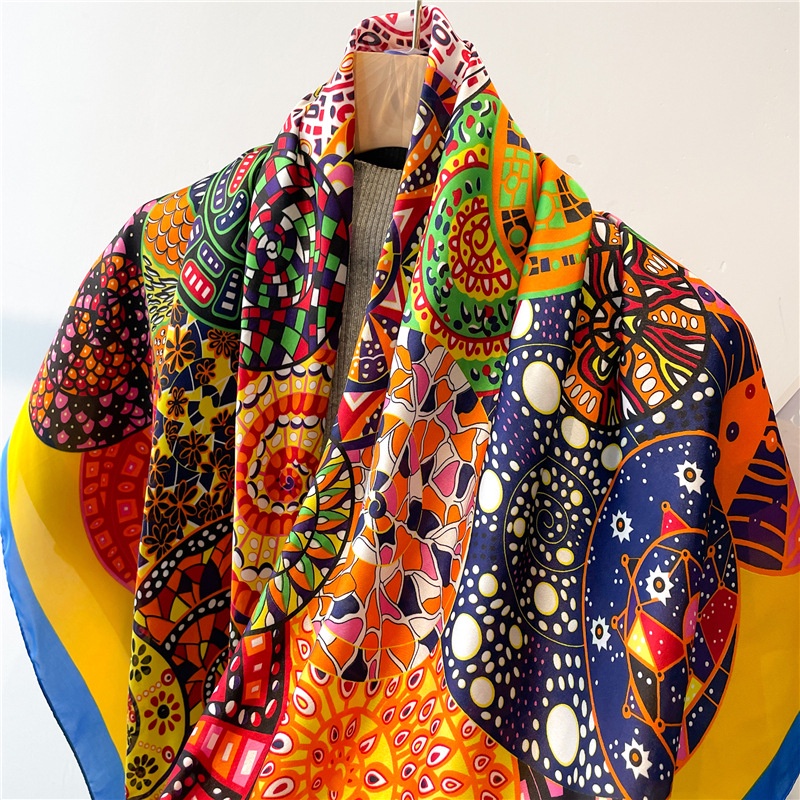 Khăn Quàng Cổ Chống Nắng Mùa Hè Bằng Lụa Satin Kích Thước Lớn 110cm In Họa Tiết Thổ Cẩm Thời Trang Cho Nữ Sự Bảo