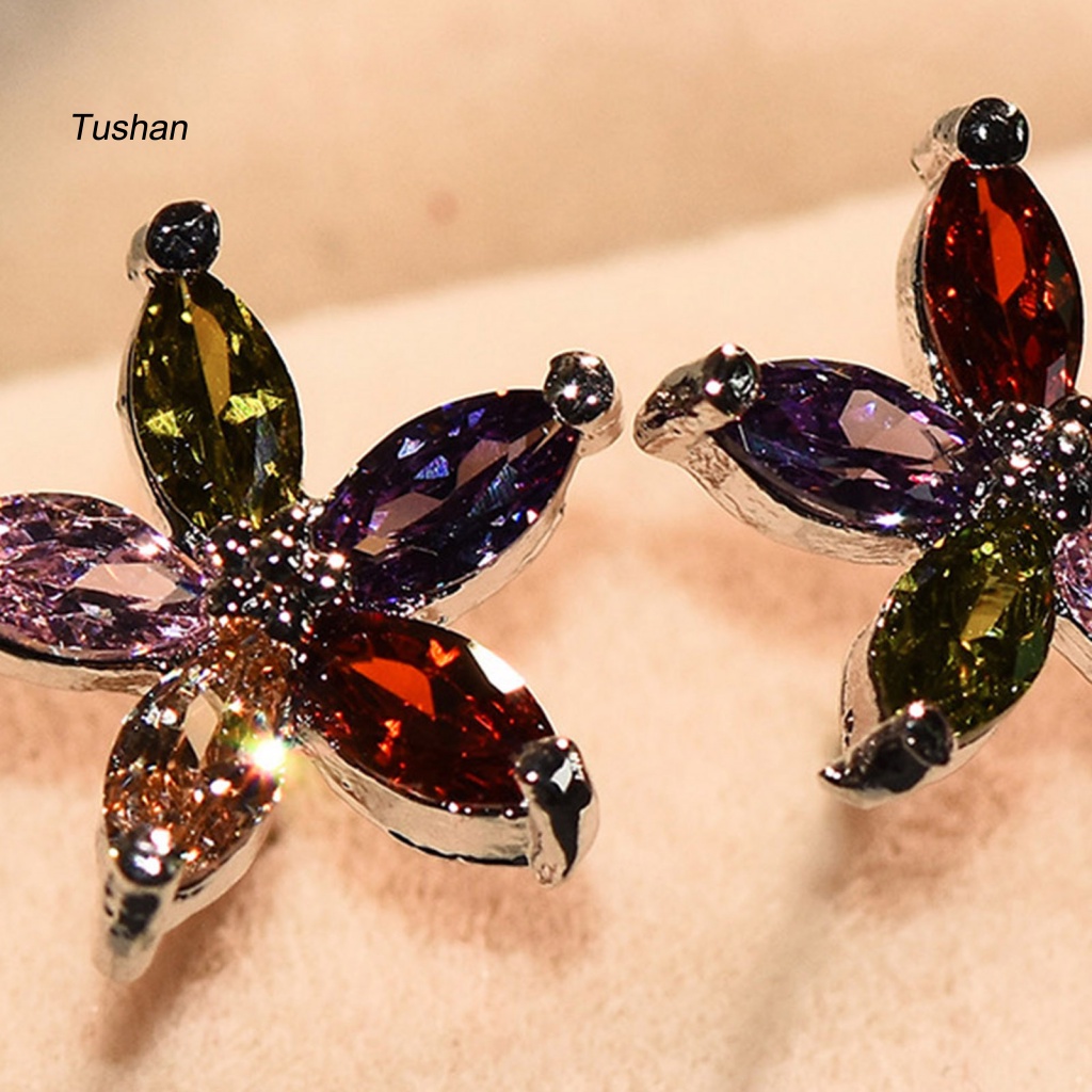 1 Đôi Bông Tai Hình Hoa Đính Đá Nhiều Màu Phong Cách Hàn Quốc