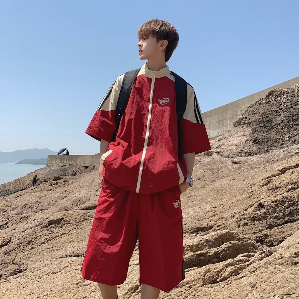 Bộ Đồ Thể Thao Tay Lửng oversize Phong Cách Retro Đường Phố Mỹ