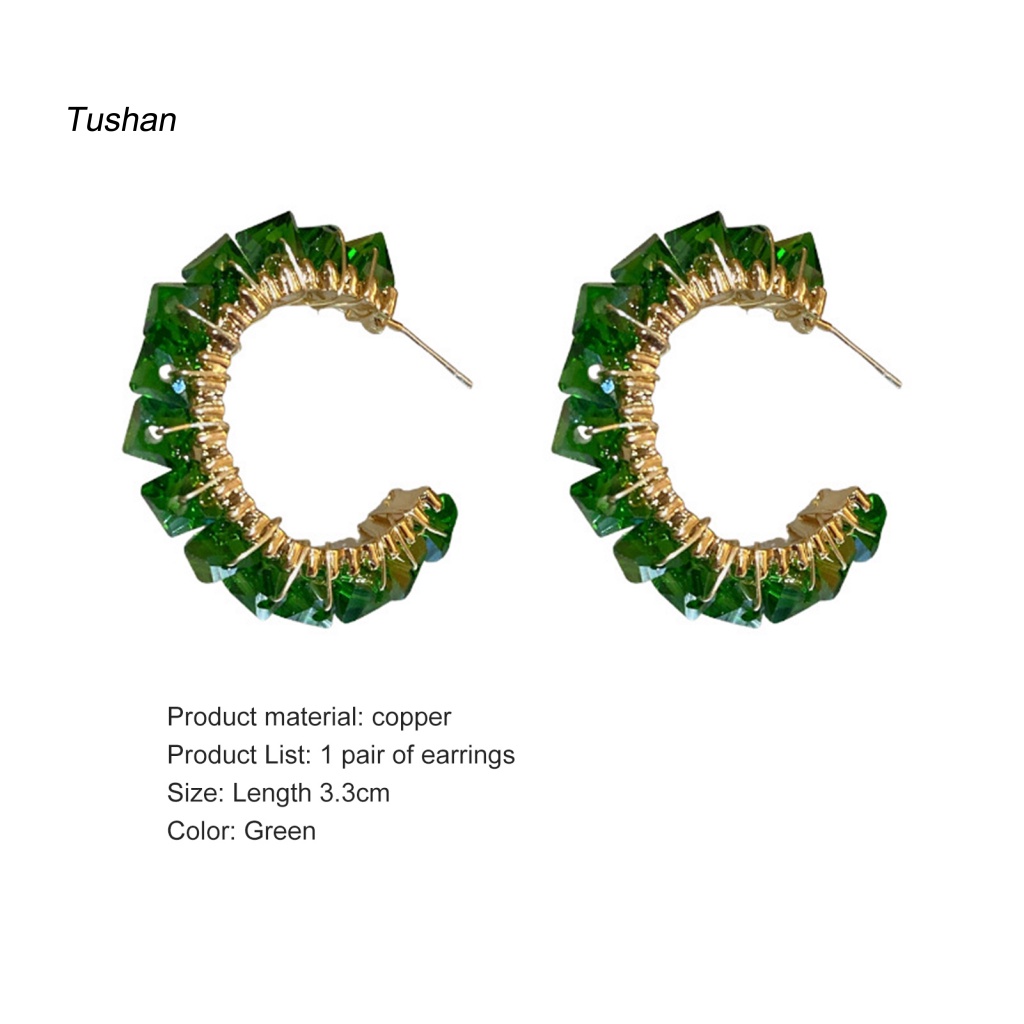 1 Đôi Bông Tai Hình Chữ C Đính Đá Ngọc Lục Bảo Giả Thời Trang Bông Tai Hình Tròn Thời Trang Dành Cho Nữ