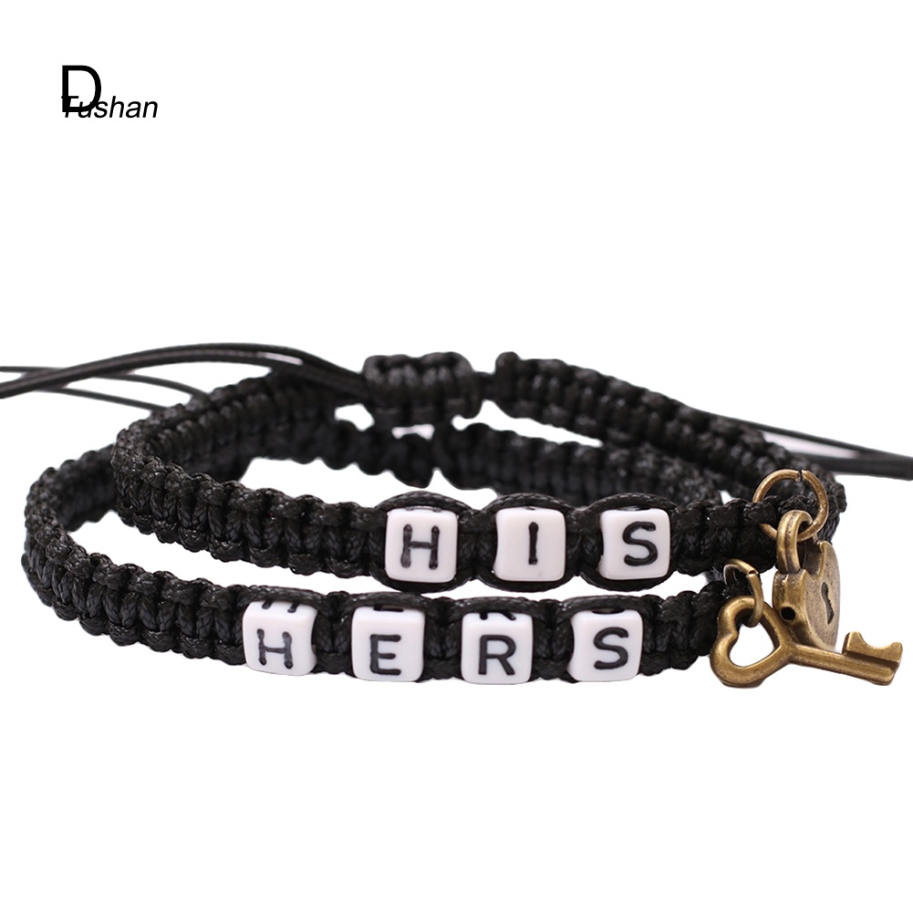 Set 2 Vòng Tay Bện Dây Handmade Kết Hạt Chữ HIS HERS Cho Cặp Đôi
