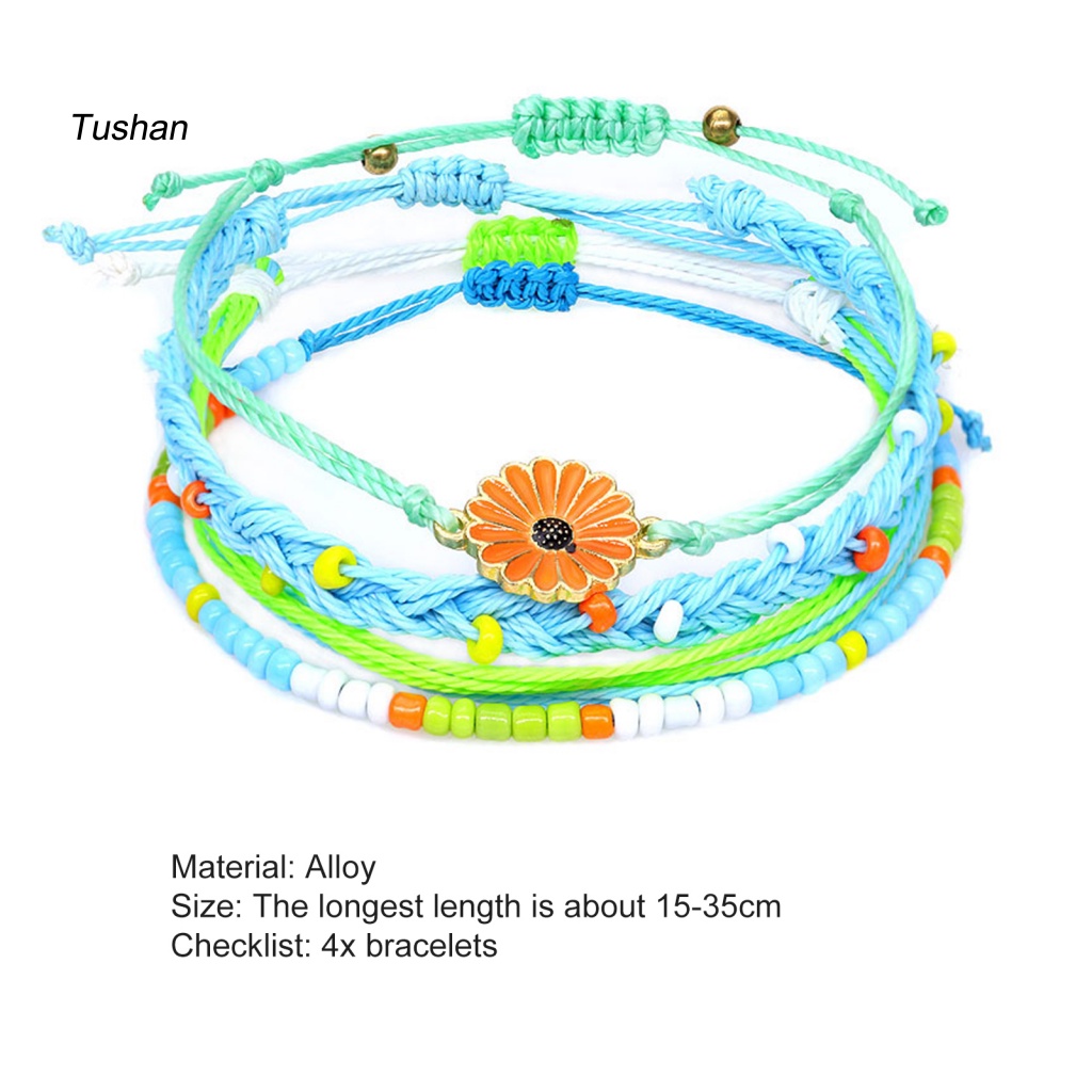 Set 4 Vòng Tay Bện Dây Thủ Công Chống Nước Phong Cách Bohemian Cho Nữ