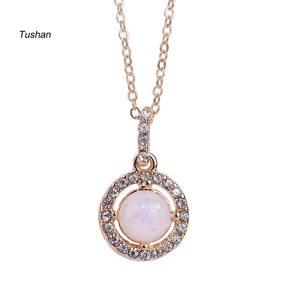 Vòng cổ Mặt Tròn Đính Đá Opal Lấp Lánh Cho Nữ