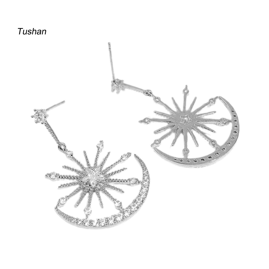 1 Đôi Bông Tai Hình Mặt Trăng Ngôi Sao Bắt Mắt Dễ Phối Đồ Thời Trang Thường Ngày Cho Nữ