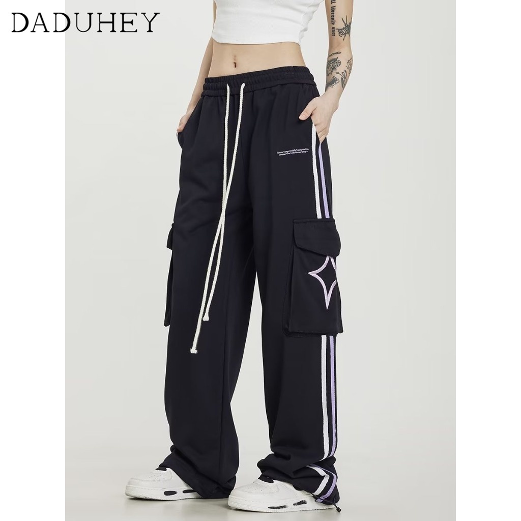 DaDuHey Men's and Women's Fashion Striped Vibe Style Casual Pants Jogger Pants  2023 American Retro Loose Straight Sweatpants