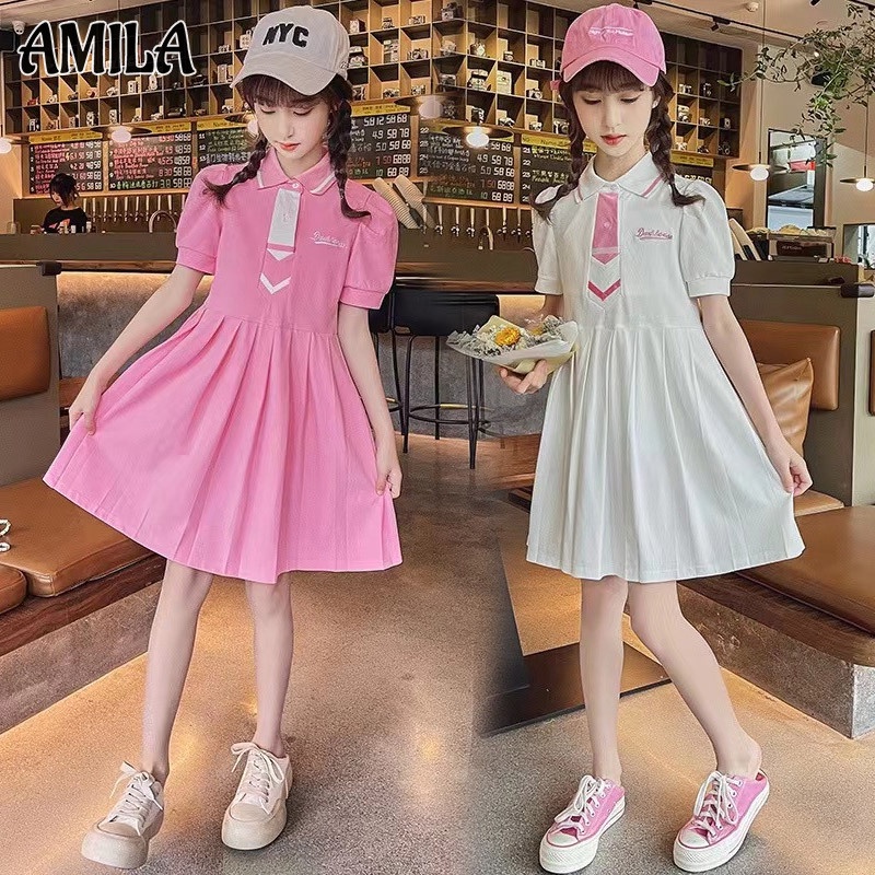 Đầm Công Chúa Tay Ngắn Màu Trơn Dễ Thương Cho Bé Gái