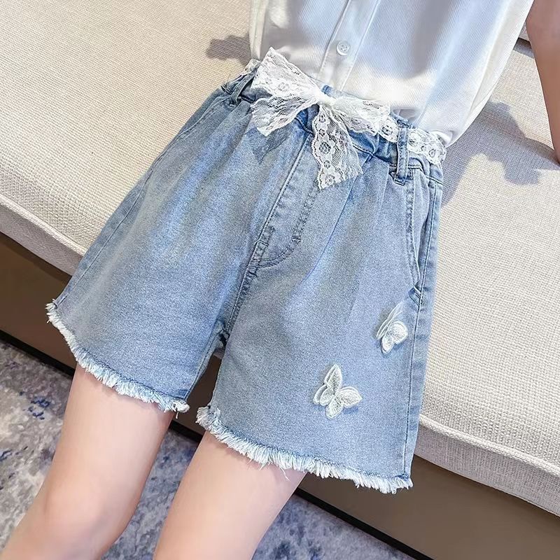 Quần Short Denim Lưng Cao Dáng Rộng Phong Cách Hàn Quốc Thời Trang Mùa Hè 2021 Mới Cho Bé Gái PIO8