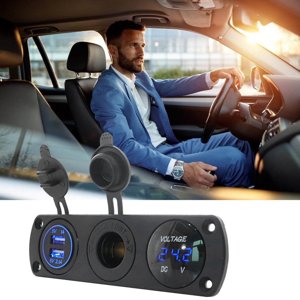 3 In 1 12V Charger Socket Panel Dual Usb Car Digital Led Voltmeter And For Truck Boat [Q/12]