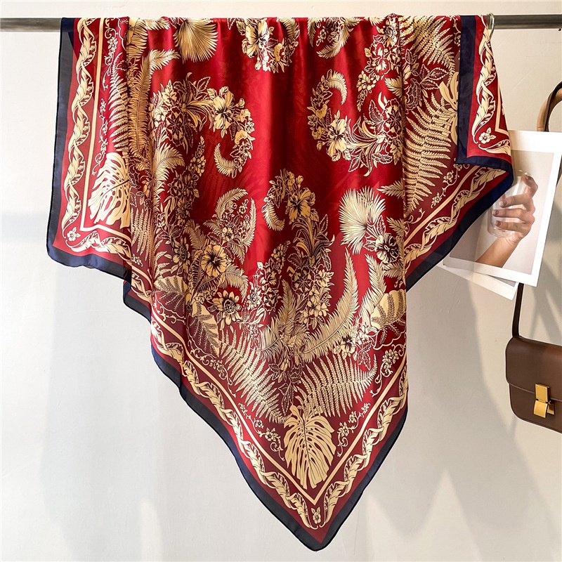 Khăn Quàng Cổ Hình Vuông Cỡ Lớn 110cm Chất Liệu Lụa Satin Phong Cách Cổ Điển Thời Trang Cho Nữ