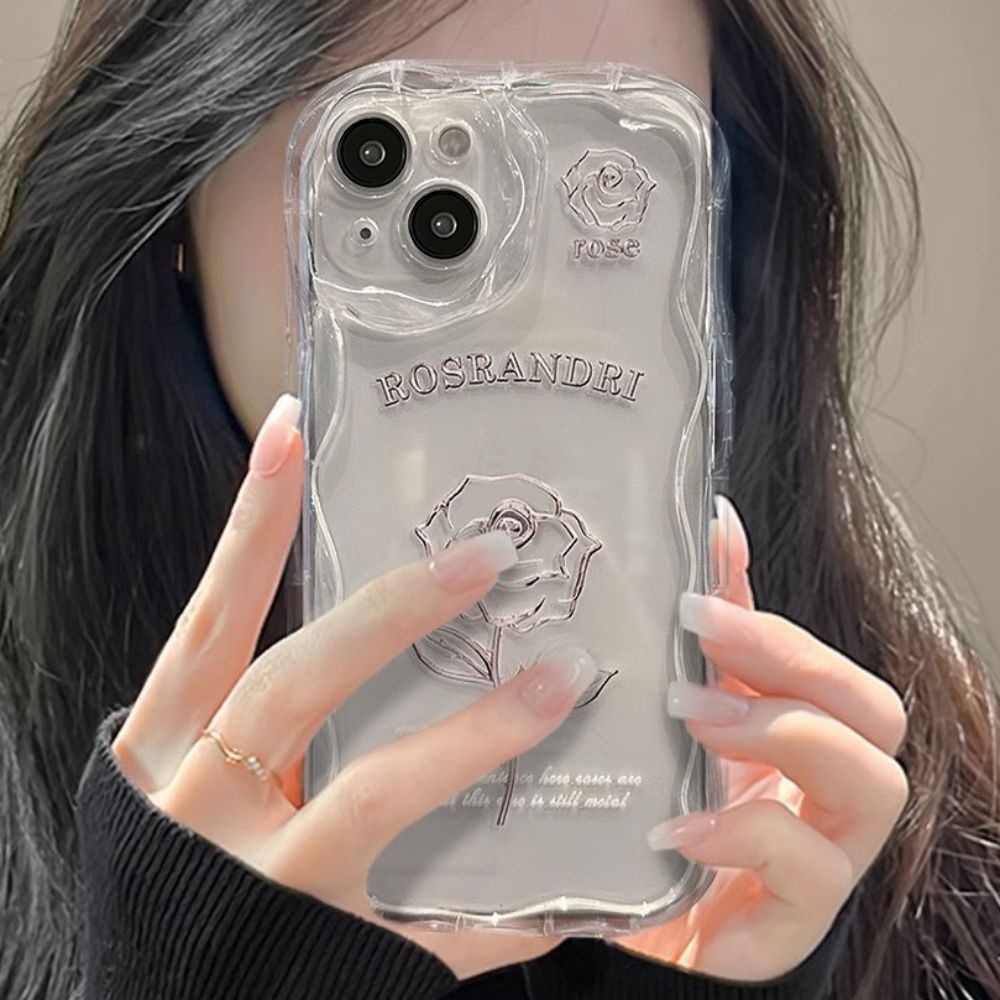 Ốp Điện Thoại TPU Mềm Chống Sốc Họa Tiết Hoa Hồng Viền Lượn Sóng Cho IPhone 11 14 13 12 Pro Max
