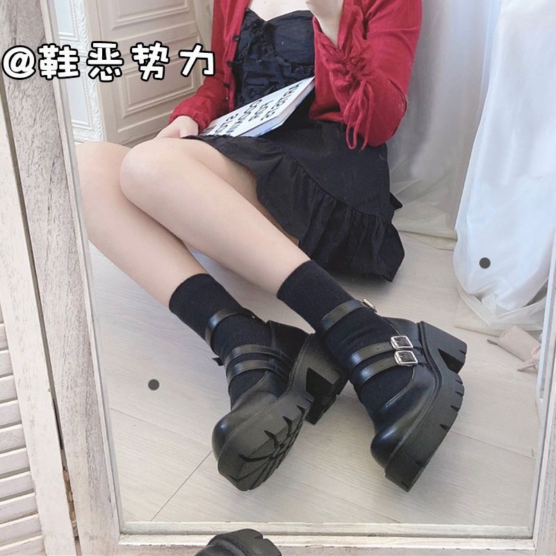 Giày Cao Gót Da Mềm Mũi Vuông Phong Cách Lolita Xinh Xắn