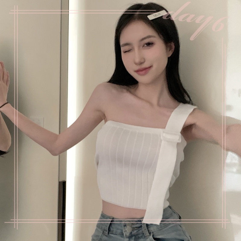 Áo Croptop Dây Chéo Màu Sắc Trơn Phong Cách Hàn Quốc Quyến Rũ Cho Nữ