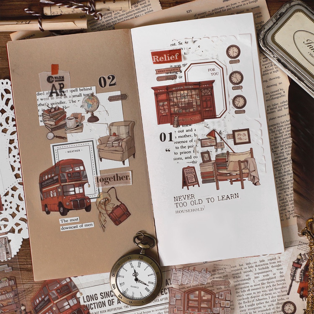 Enwei Bộ 6 Cuộn Băng Keo Washi Dán Sổ Lưu Niệm Phong Cách Vintage