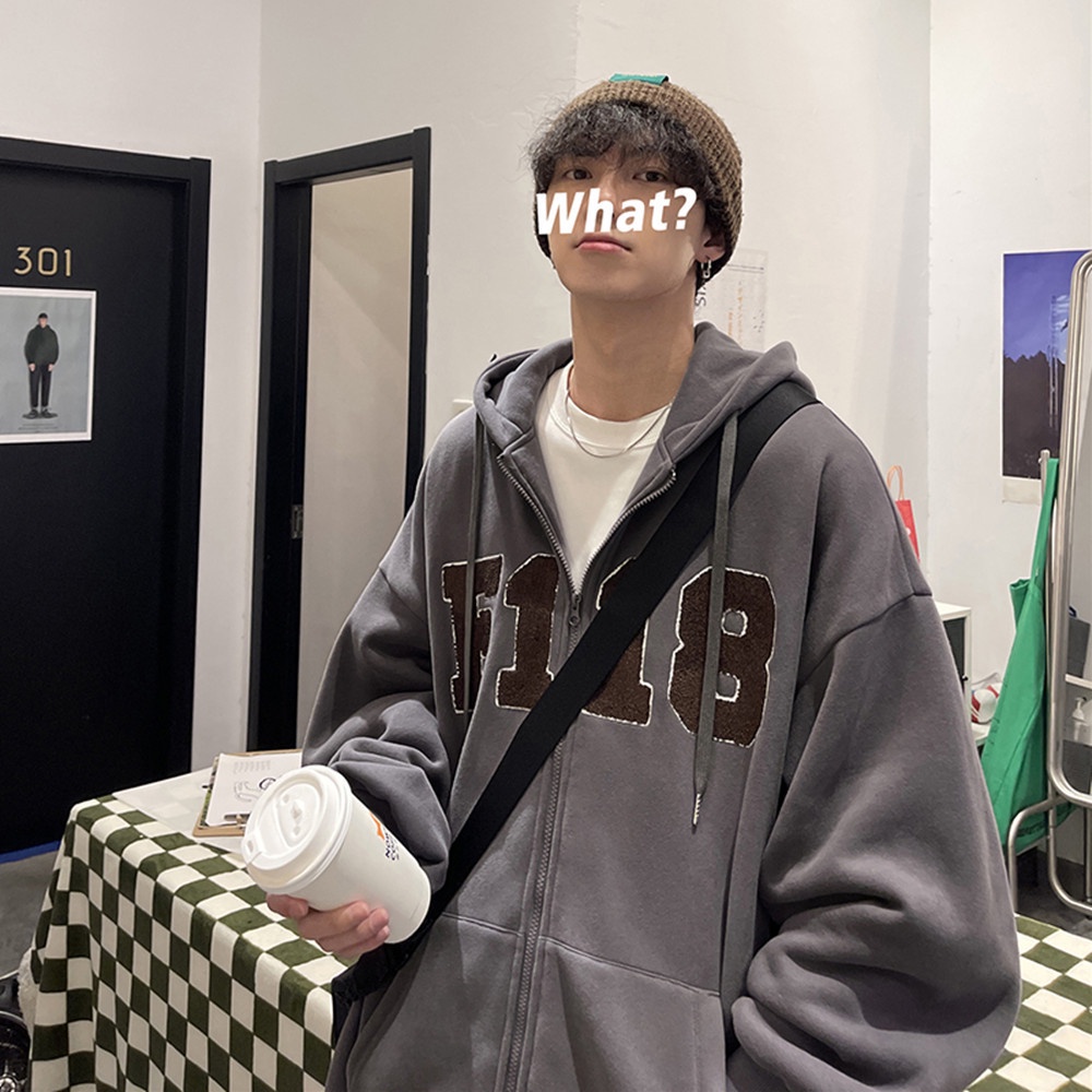 Áo khóa nỉ có mũ trùm đầu màu nâu của nam giới áo khoác oversize