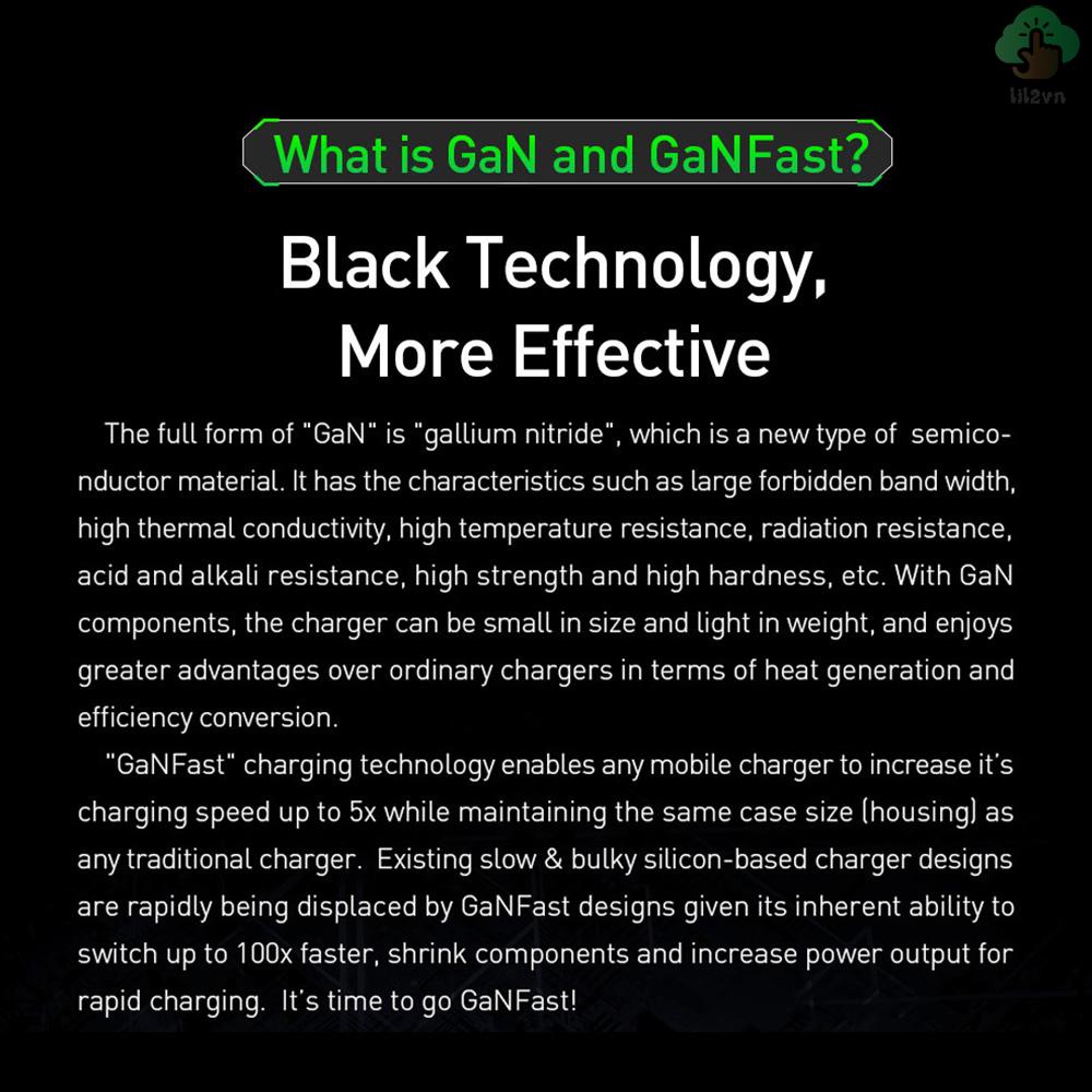 Củ Sạc Nhanh Lili31 GaN 65W USB QC3.0 PD2.0 Type-C Cho iPhone 12 / 11 Notebook Tablet Samsung 100-240V