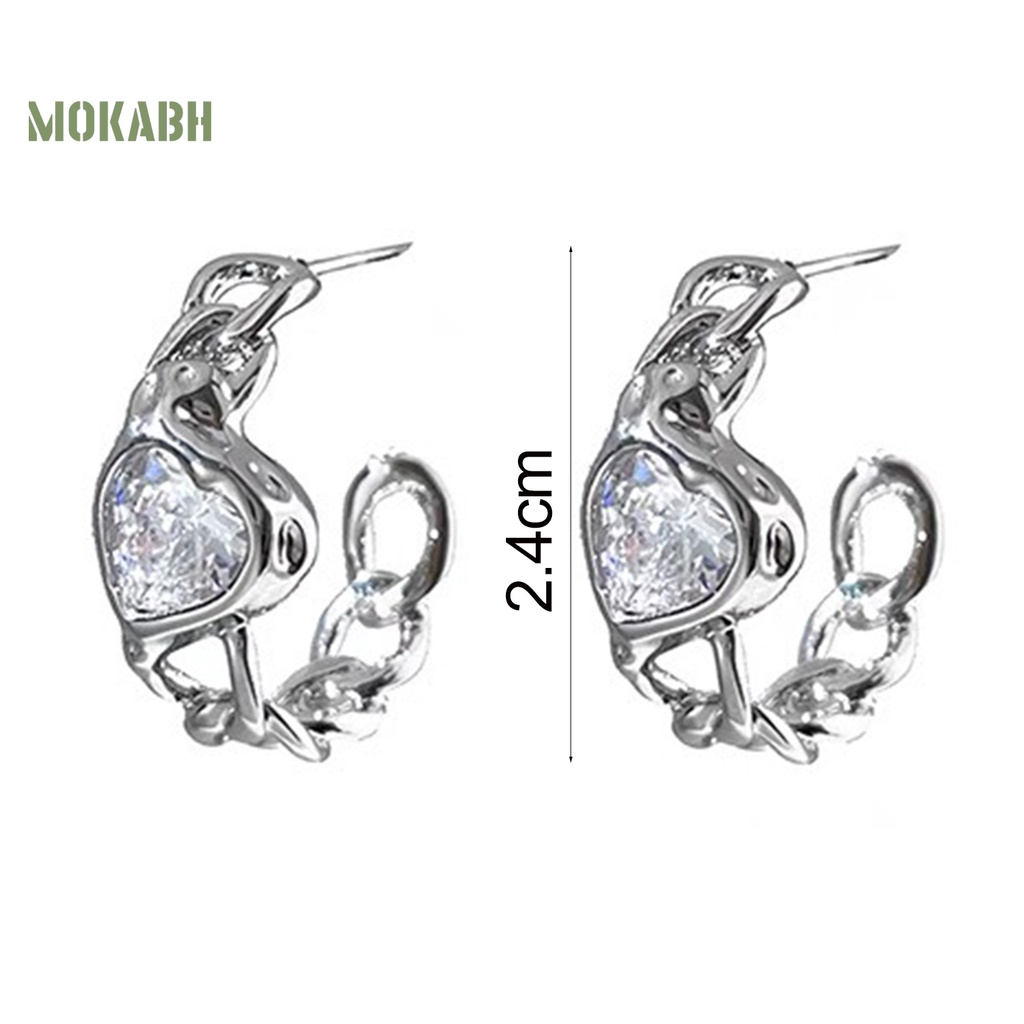 1 Đôi Bông Tai Hình Trái Tim Đính Đá Thời Trang Dành Cho Nữ