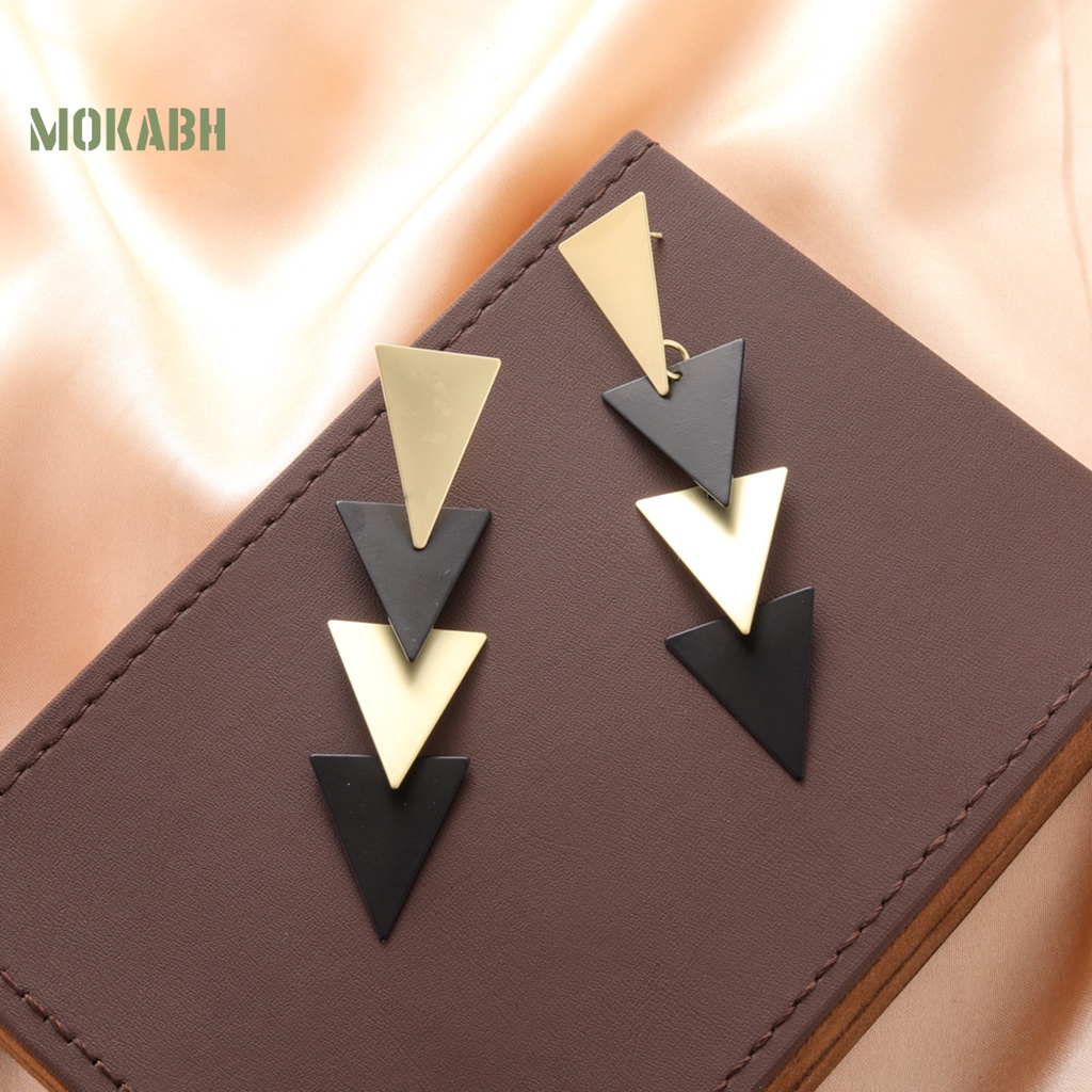 1 Đôi Bông Tai Hình Tam Giác Dáng Dài Mạ Điện Nhiều Màu Thời Trang