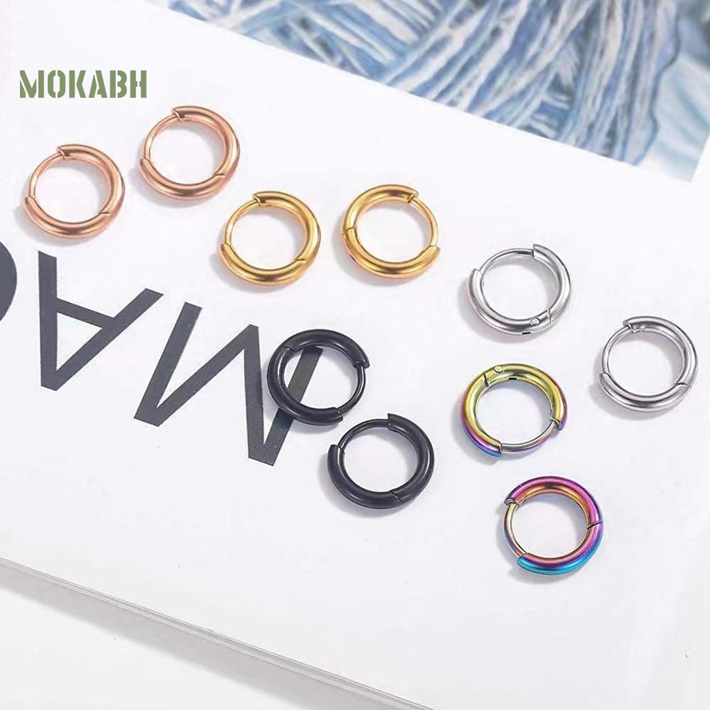 1 Đôi Bông Tai Tròn Bằng Thép Không Gỉ Màu Bạc Bóng Thanh Lịch Thời Trang