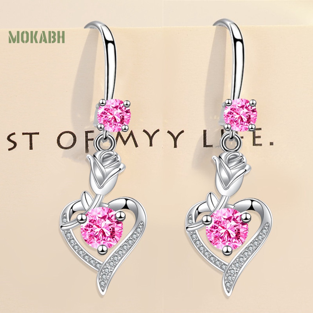 1 Đôi Bông Tai Hình Hoa Hồng Đính Đá Zircon Chất Lượng Cao Không Gây Dị Ứng Thời Trang