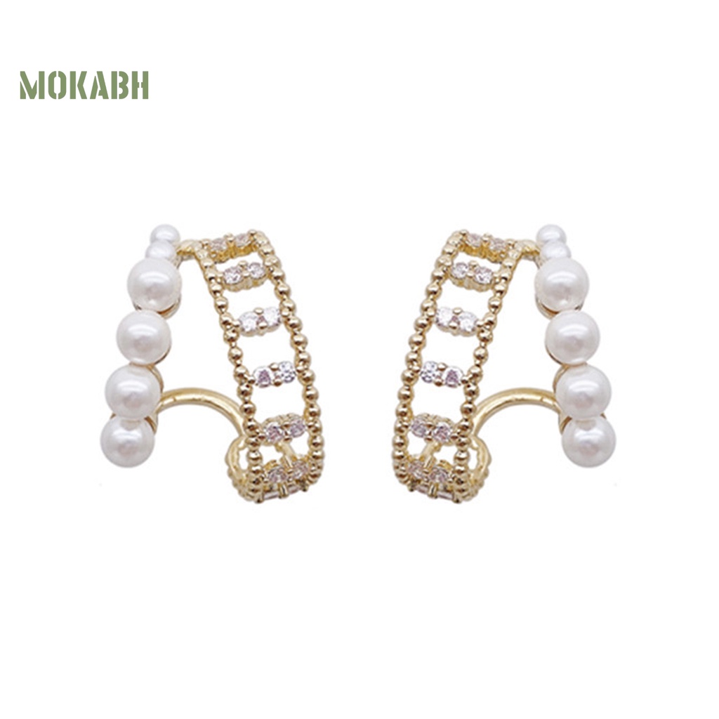 1 Đôi Bông Tai Tròn Đính Ngọc Trai Giả Thời Trang