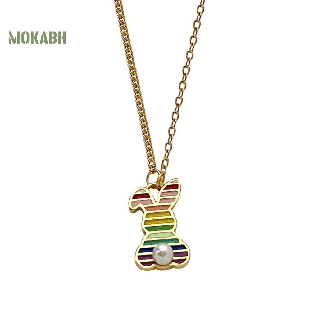 Vòng cổ Mặt Hình Thỏ Họa Tiết Sọc Cầu Vồng Thời Trang Cho Nữ