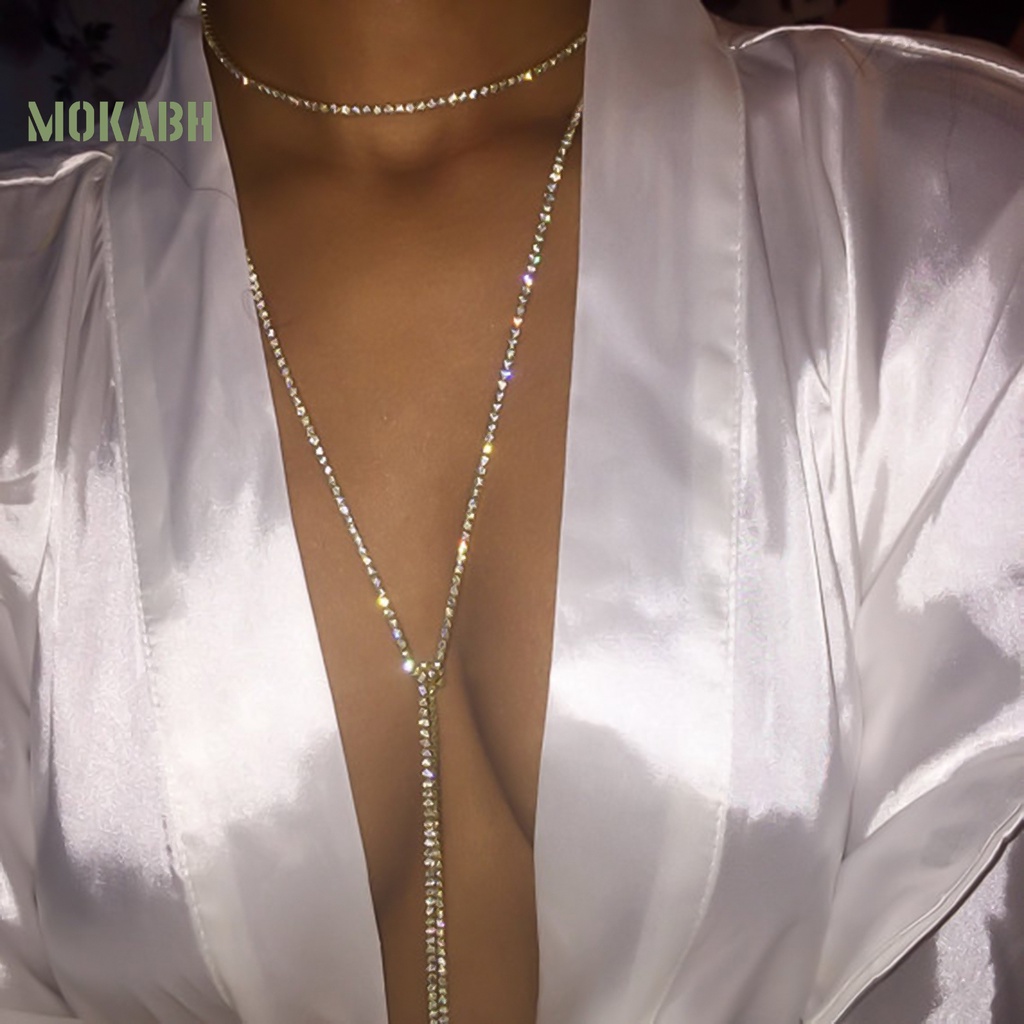 Vòng Cổ Choker Dáng Dài Đính Đá Lấp Lánh Thời Trang Dự Tiệc Cho Nữ