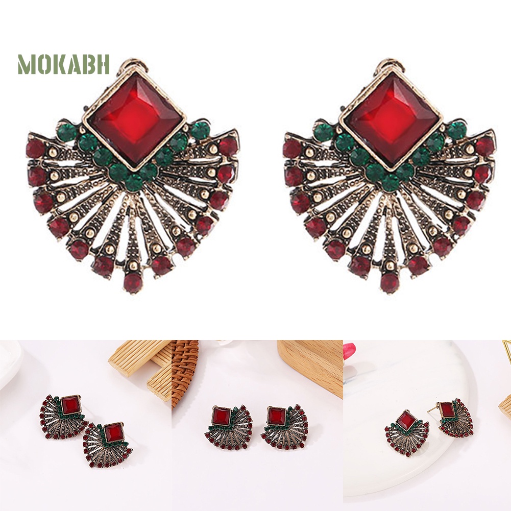 Bông Tai Hình Quạt Đính Đá Phong Cách Bohemian Cổ Điển Thời Trang Cho Nữ